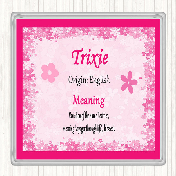 Trixie Name Meaning Drinks Mat Coaster Pink