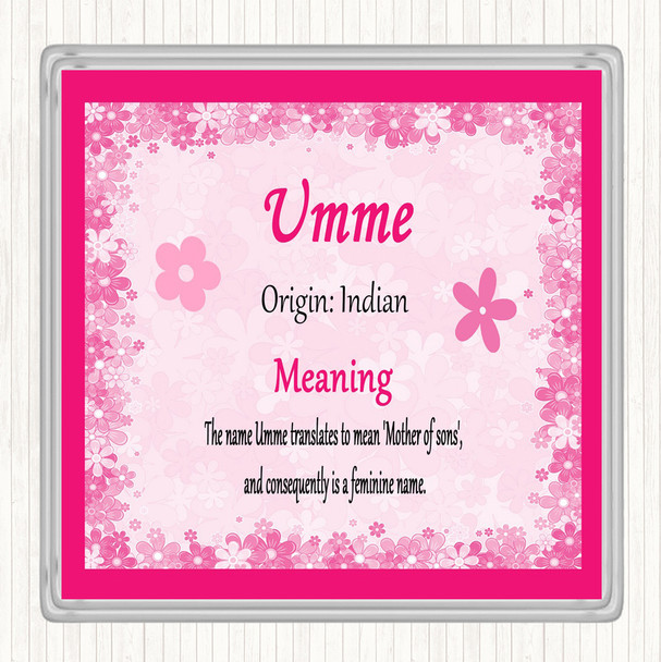 Umme Name Meaning Drinks Mat Coaster Pink