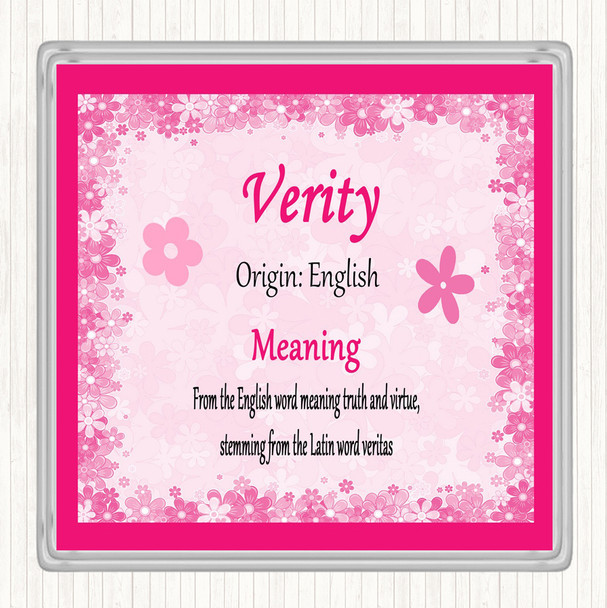 Verity Name Meaning Drinks Mat Coaster Pink