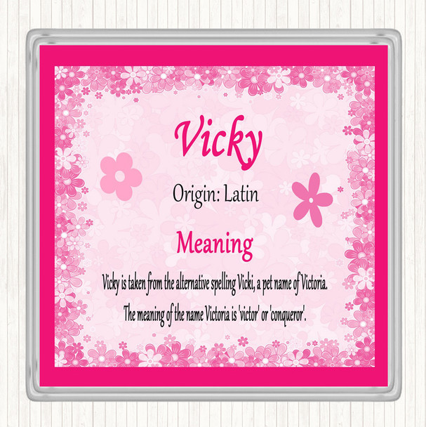 Vicky Name Meaning Drinks Mat Coaster Pink