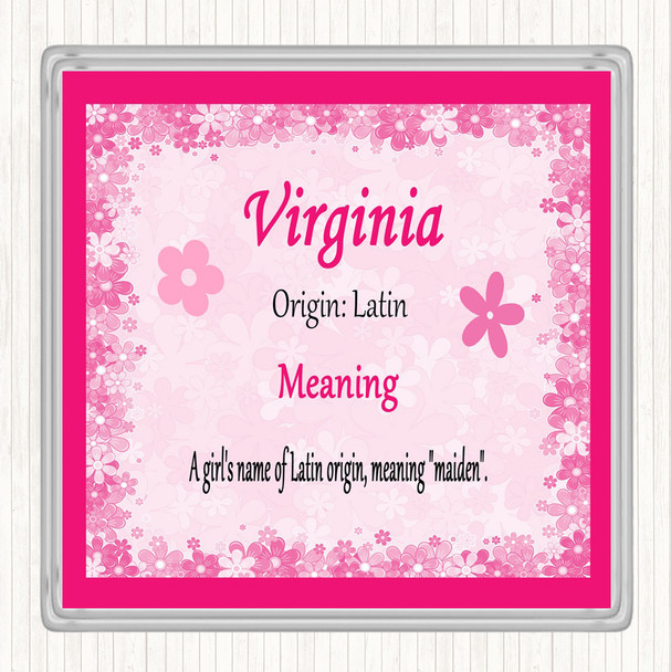 Virginia Name Meaning Drinks Mat Coaster Pink