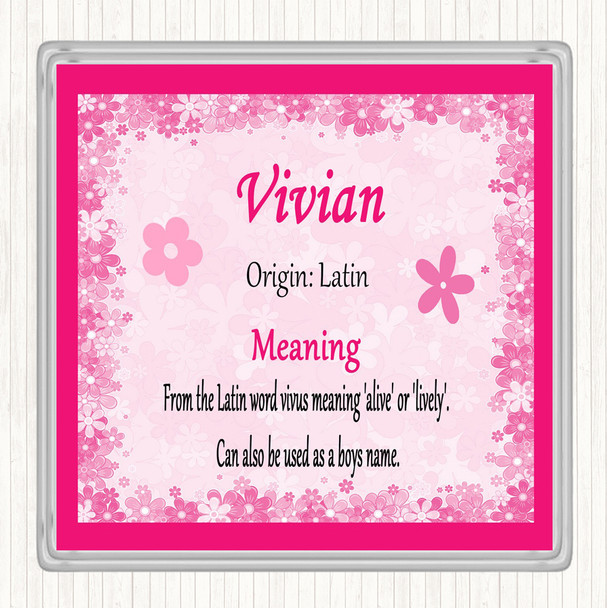 Vivian Name Meaning Drinks Mat Coaster Pink