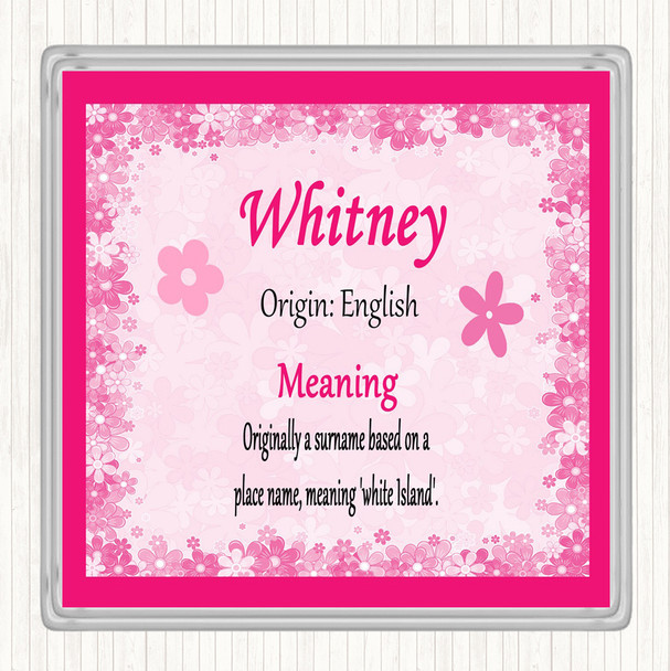 Whitney Name Meaning Drinks Mat Coaster Pink