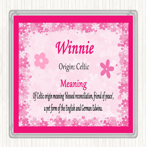 Winnie Name Meaning Drinks Mat Coaster Pink