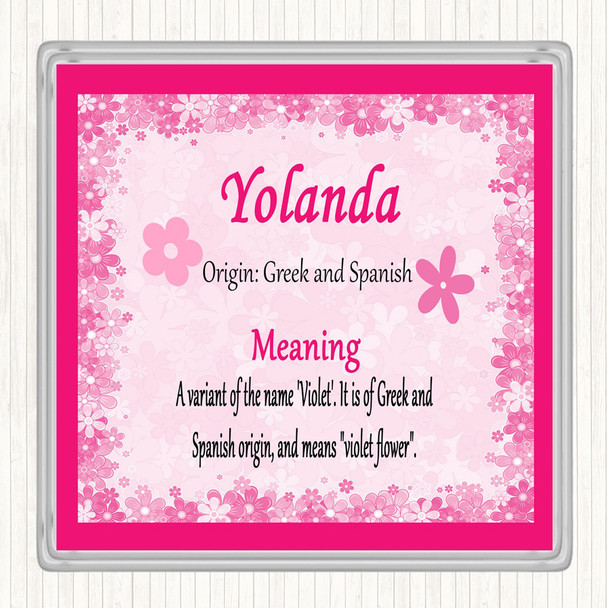 Yolanda Name Meaning Drinks Mat Coaster Pink