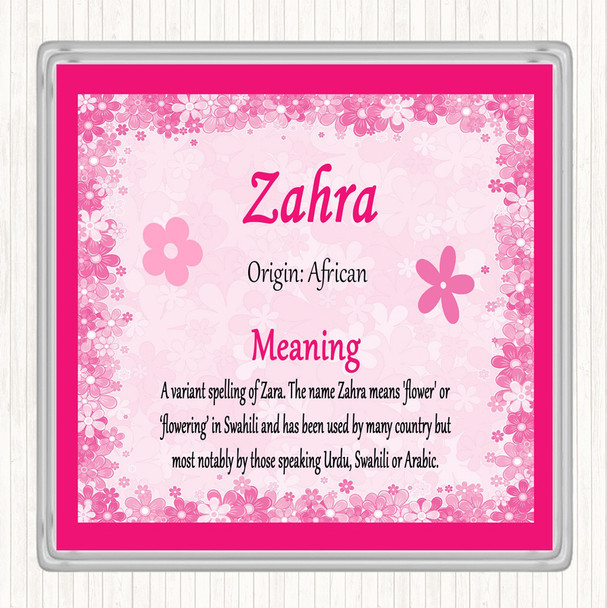 Zahra Name Meaning Drinks Mat Coaster Pink