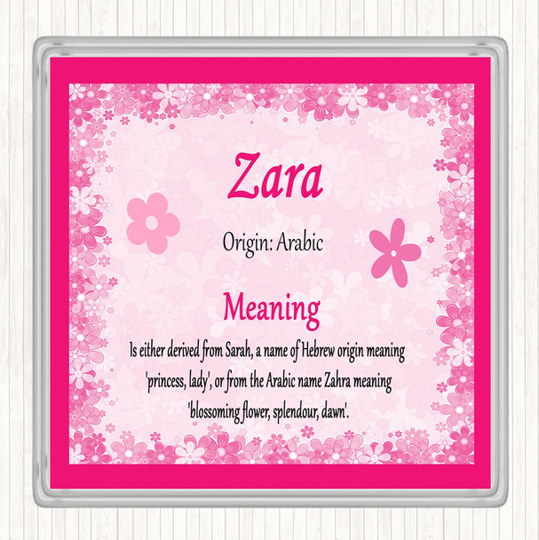 Zara Name Meaning Drinks Mat Coaster Pink