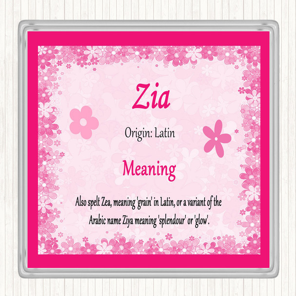 Zia Name Meaning Drinks Mat Coaster Pink
