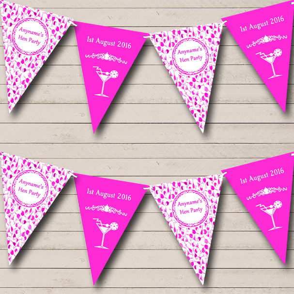 Pink White Cocktails Personalised Hen Do Night Party Bunting