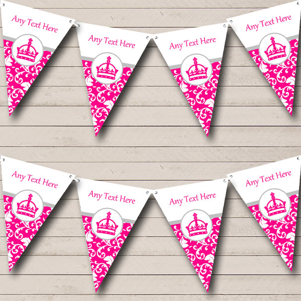 Pink Princess Crown Personalised Hen Do Night Party Bunting
