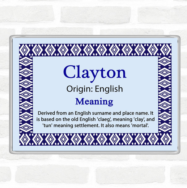 Clayton Name Meaning Jumbo Fridge Magnet Blue