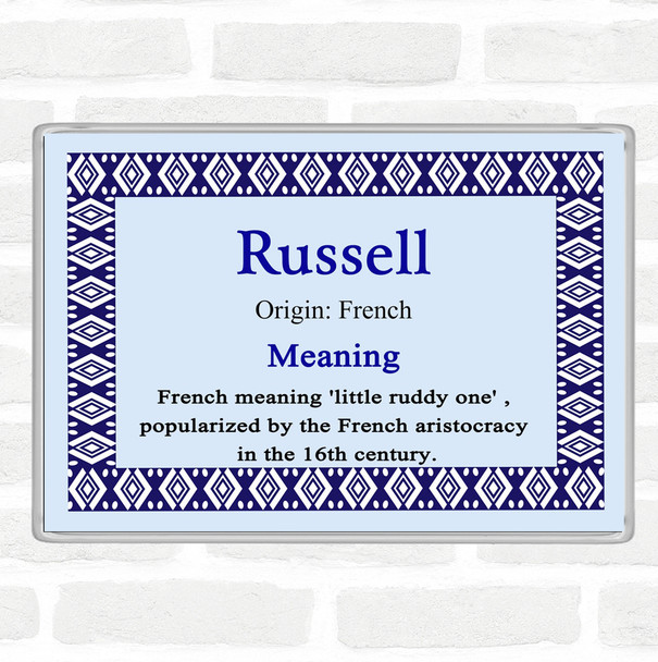 Russell Name Meaning Jumbo Fridge Magnet Blue