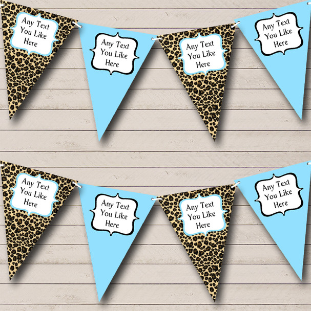 Leopard Print and Sky Blue Personalised Hen Do Night Party Bunting