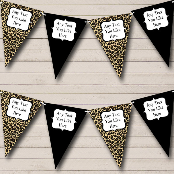 Leopard Print & Black Personalised Hen Do Night Party Bunting