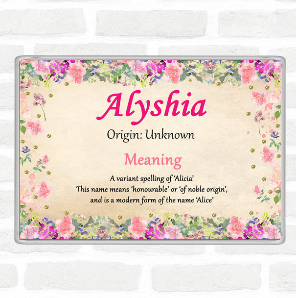Alyshia Name Meaning Jumbo Fridge Magnet Floral