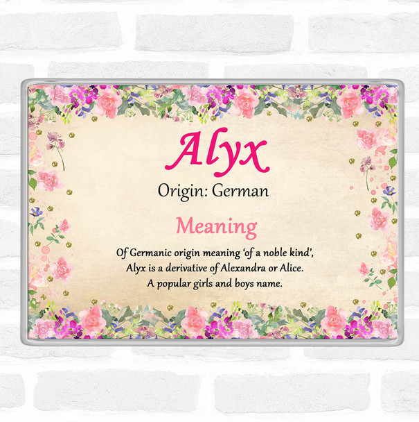 Alyx Name Meaning Jumbo Fridge Magnet Floral