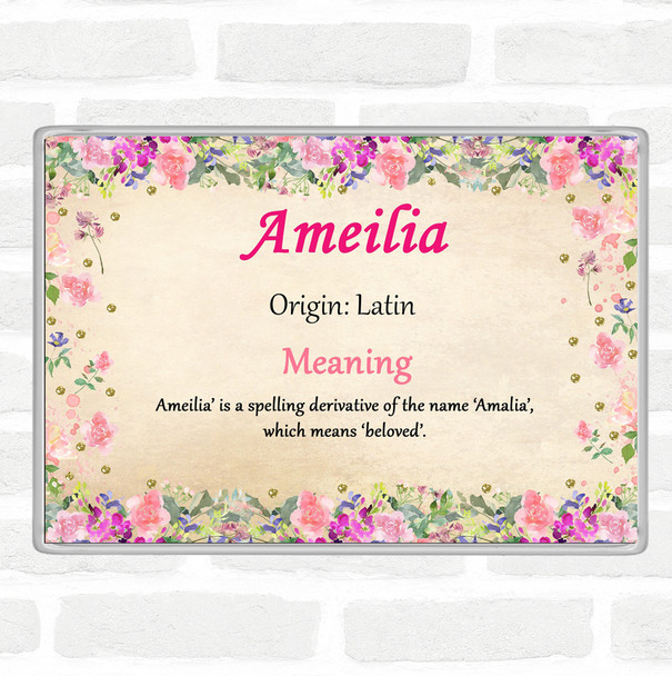Ameilia Name Meaning Jumbo Fridge Magnet Floral