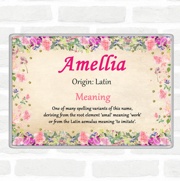Amellia Name Meaning Jumbo Fridge Magnet Floral