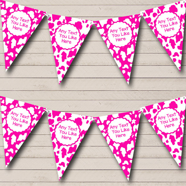 Cow Print Animal Pink & White Personalised Hen Do Night Party Bunting