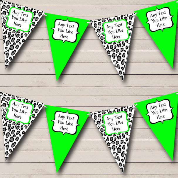 Black White & Lime Green Animal Print Personalised Hen Do Night Party Bunting