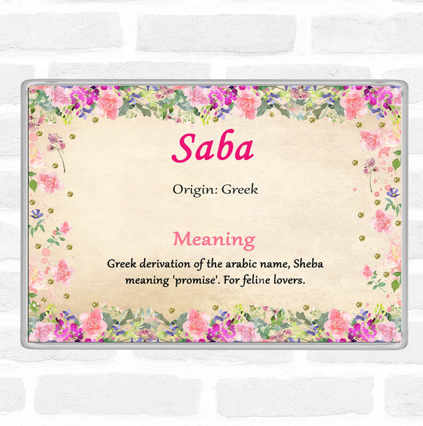 Saba Name Meaning Jumbo Fridge Magnet Floral