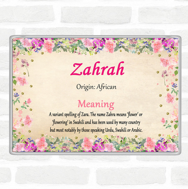 Zahrah Name Meaning Jumbo Fridge Magnet Floral