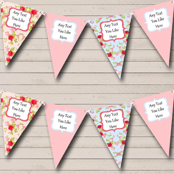 Shabby Chic Pink Blue Floral Personalised Retirement Party Bunting