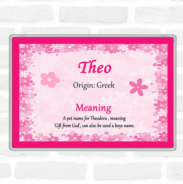 Theo Name Meaning Jumbo Fridge Magnet Pink