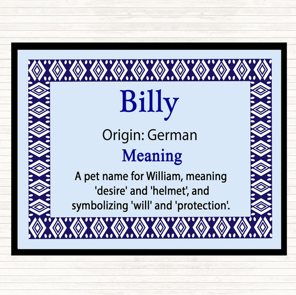 Billy Name Meaning Mouse Mat Pad Blue