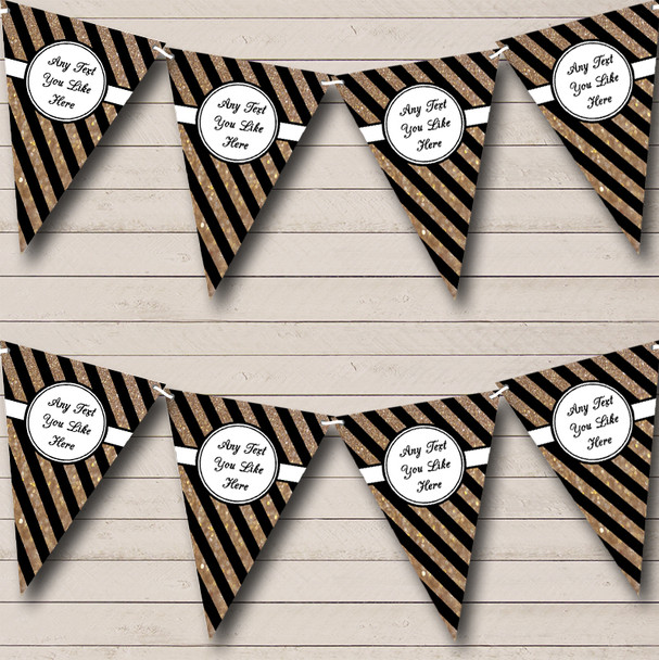 Black And Copper Gold Stripes Personalised Retirement Party Bunting