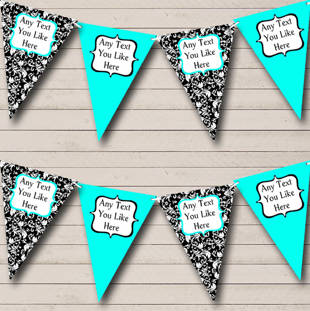 Aqua White Black Damask Personalised Retirement Party Bunting