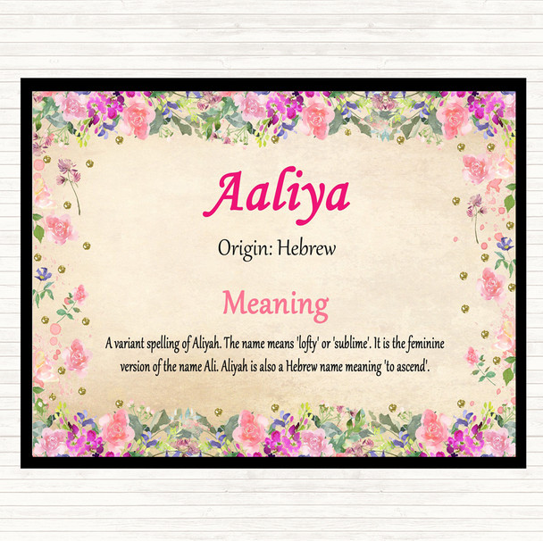 Aaliya Name Meaning Mouse Mat Pad Floral