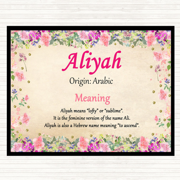 Aliyah Name Meaning Mouse Mat Pad Floral