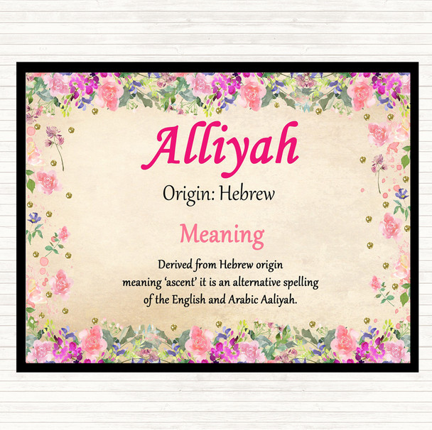 Alliyah Name Meaning Mouse Mat Pad Floral