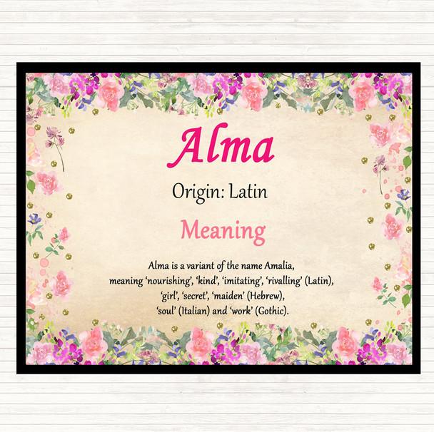 Alma Name Meaning Mouse Mat Pad Floral