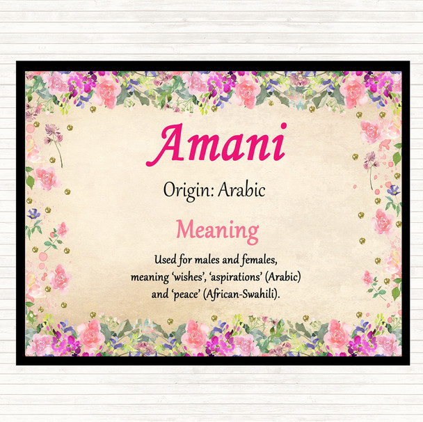 Amani Name Meaning Mouse Mat Pad Floral