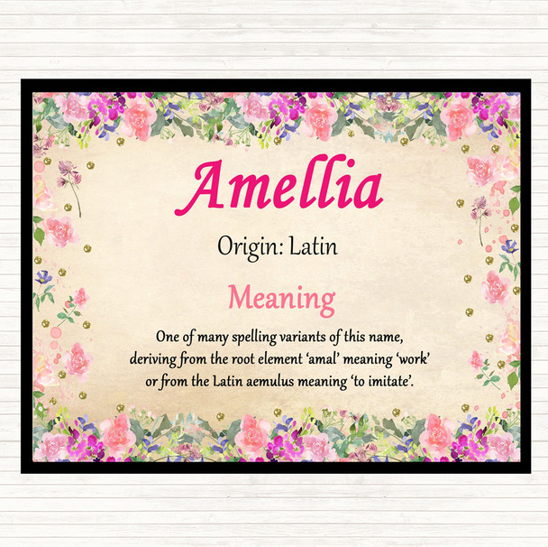 Amellia Name Meaning Mouse Mat Pad Floral