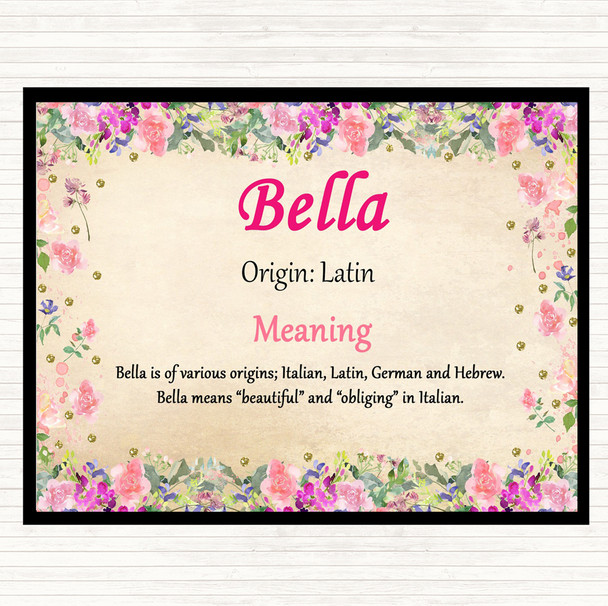 Bella Name Meaning Mouse Mat Pad Floral