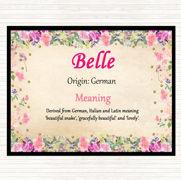 Belle Name Meaning Mouse Mat Pad Floral