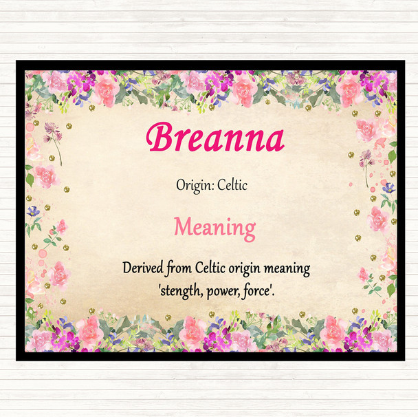 Breanna Name Meaning Mouse Mat Pad Floral