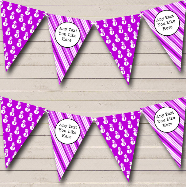 Snowmen & stripes Purple Personalised Christmas Decoration Bunting