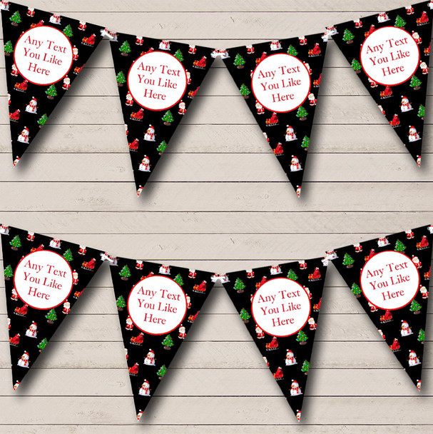 Santa's Trees & Snowmen Black Personalised Christmas Decoration Bunting