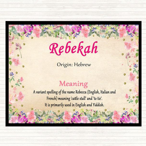 Rebekah Name Meaning Mouse Mat Pad Floral