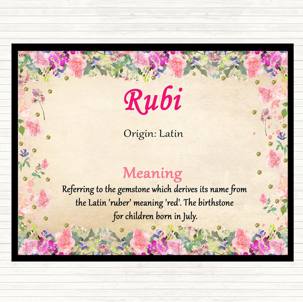 Rubi Name Meaning Mouse Mat Pad Floral