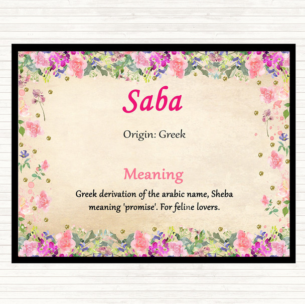 Saba Name Meaning Mouse Mat Pad Floral