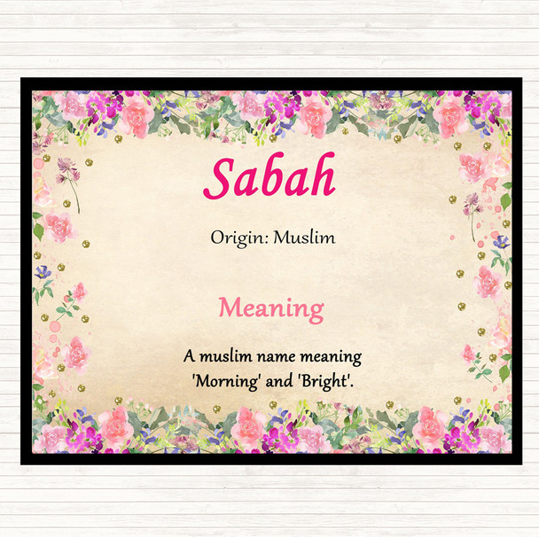 Sabah Name Meaning Mouse Mat Pad Floral