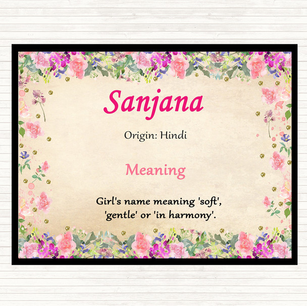 Sanjana Name Meaning Mouse Mat Pad Floral