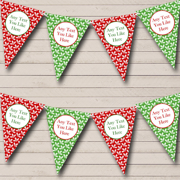 Red & Green Holly Personalised Christmas Decoration Bunting