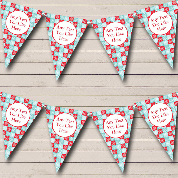 Red & Blue Squares & Snowflakes Personalised Christmas Decoration Bunting