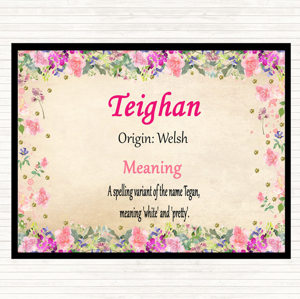 Teighan Name Meaning Mouse Mat Pad Floral